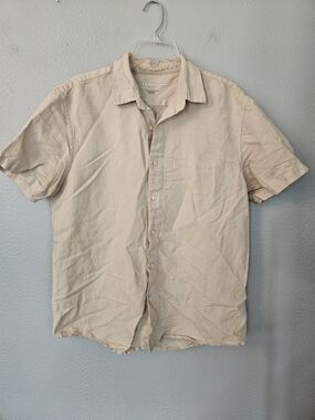 Bearbotton beige short-sleeve button-up shirt. Linen/cotton